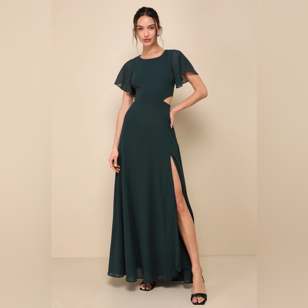 Garden Bliss Emerald Green Cutout Maxi Dress